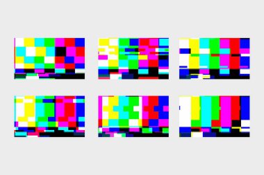 Bir dizi statik glitches. Tv. Tv ekran sinyal yok. Filmin Vhs. dijital aksaklık bozulma sonuna. Vektör çizim.