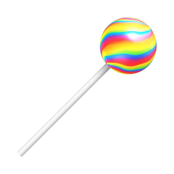 彩虹棒糖在白色背景。一种逼真的甜糖果。矢量插图 — 图库矢量图片