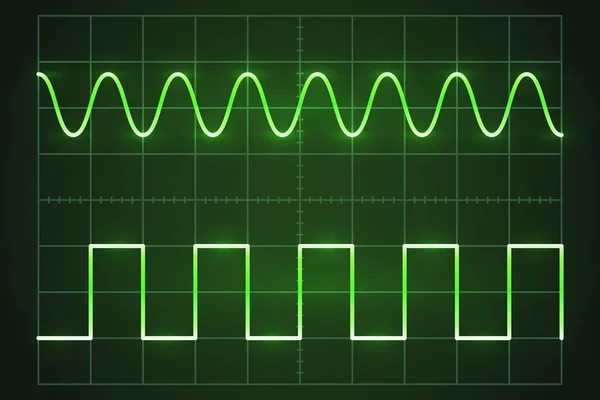 Osciloscópio digital de tela. Osciloscópio com imagem do diagrama de ondas Ilustração vetorial —  Vetores de Stock