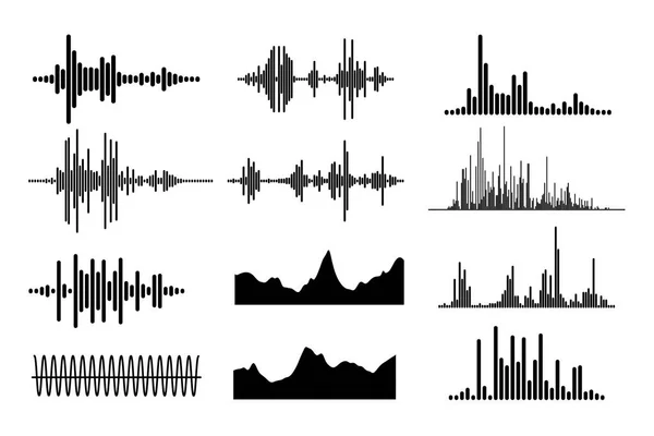 Conjunto de ondas de sonido musical. Bar de música. Radio de señal. Ilustración vectorial — Vector de stock