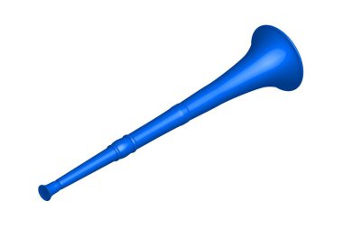 Mavi vuvuzela trompet futbol fanatiği. Beyaz bir arka plan üzerinde izole Vuvuzela. Vektör çizim