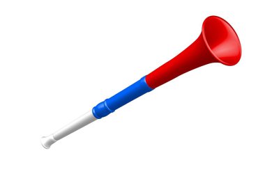 Vuvuzela trompet futbol fanatiği. Rus bayrağının renkleri. Beyaz bir arka plan üzerinde izole Vuvuzela. Vektör çizim