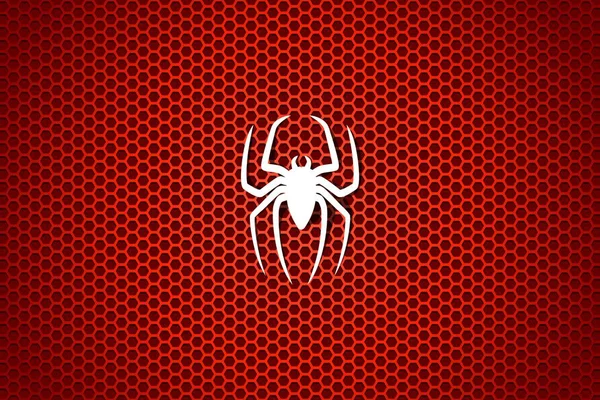 White silhouette of a spider on a cell red background. Vector illustration — Stock Vector