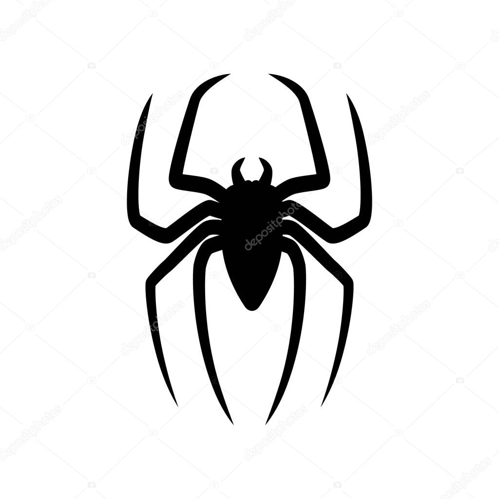 Silhouette of a scary spider on a white background.