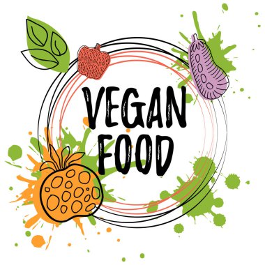 Sebze öğeleri elle çizilmiş vektör vegan gıda afiş sebze vejetaryen menü, Vejetaryen Restoran, vegan Cafe ve el ile çizilmiş. Uygun reklamlar, levha, menü ve web banner tasarımları