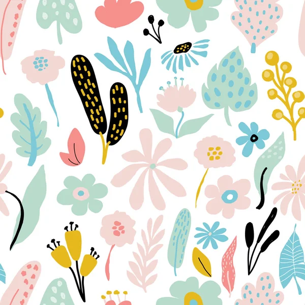 Abstract Seamless repeating pattern with floral elements in pastel colors on white background.Vector template for cards, banners, print fabric, t-shirt. Pastel colors.