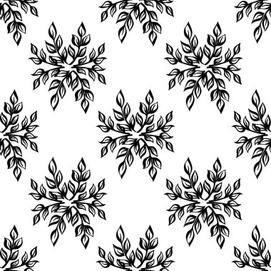 Siyah ve beyaz çiçek zarif yaprakları seamless modeli, vektör çizim. Vektör şablon kartları, afiş, yazdırma kumaş, t-shirt, kağıt, duvar kağıdı için.