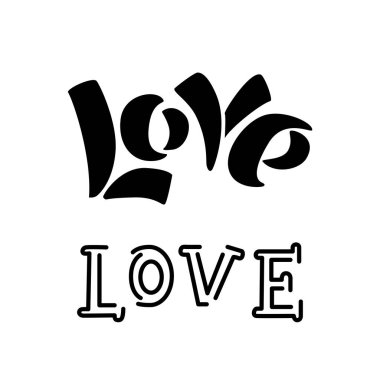 siyah ve beyaz el yazı aşk hakkında yazılı Sevgililer günü Tasarım poster, tebrik kartı, fotoğraf albümü, afiş, hat vektör resim koleksiyonu kümesi