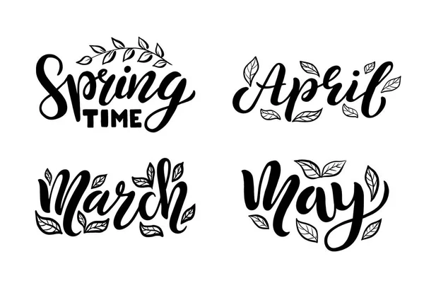 Hello spring, march, april, may, calligraphic set — Stock Vector