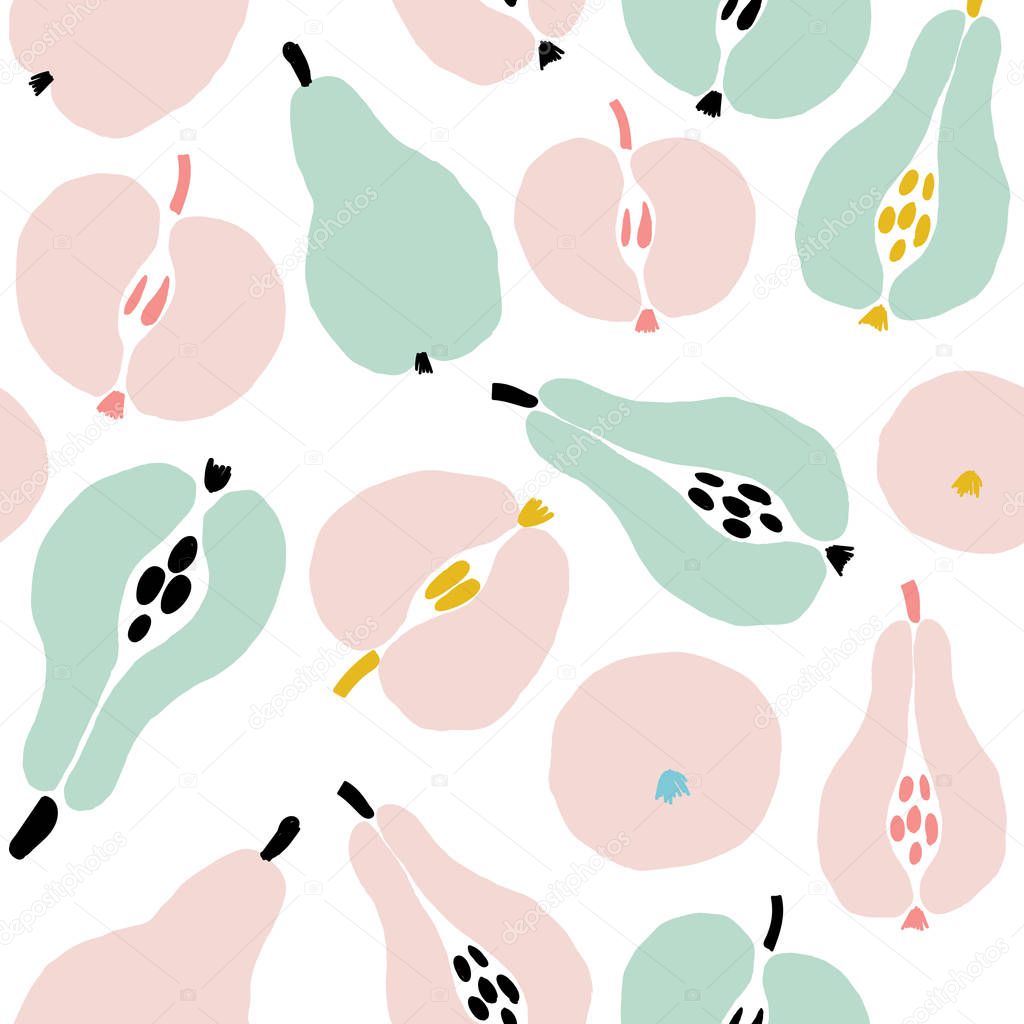 Seamless pattern with creative modern fruits.