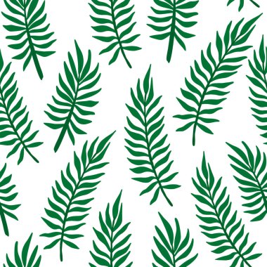 Tropik palmiye yaprağı deseni. Tropik orman palmiyesi pürüzsüz bir iz bırakır. Yapraklı egzotik orman çiçekleri. Yazdırma, tekstil, ambalaj için vektör illüstrasyonu.