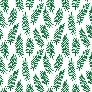 Tropik palmiye yaprağı deseni. Tropik orman palmiyesi pürüzsüz bir iz bırakır. Yapraklı egzotik orman çiçekleri. Yazdırma, tekstil, ambalaj için vektör illüstrasyonu.