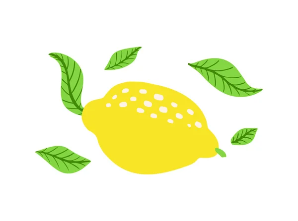 Frutas frescas de limón con ramas y hojas. Estilo de dibujos animados, icono plano. Ilustración vectorial aislada sobre fondo blanco. Impresión para embalaje, plantilla para web. — Vector de stock