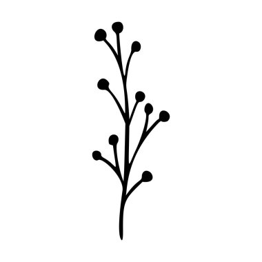 Yaban çiçeğinin ana hatları el çizimi elementtir. Bitkiler botanik ikonu çizer. Bitki ve çayır bitkisi, ot. Logo, düğün ve parmak izi için Rustik çiçek elementi. Vektör illüstrasyonu beyaz arkaplanda izole edildi.