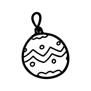 Noel oyuncağı el çizimi logo unsuru. Logo için Xmas doodle simgesi ögesi. Noel oyuncakları el çizimi ikon. Modern basit tarz. Vektör illüstrasyonu beyaz arkaplanda izole edildi.