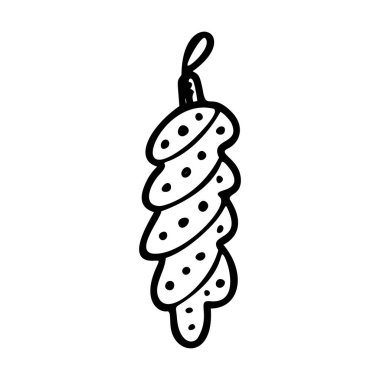 Noel oyuncağı el çizimi logo unsuru. Logo için Xmas doodle simgesi ögesi. Noel oyuncakları el çizimi ikon. Modern basit tarz. Vektör illüstrasyonu beyaz arkaplanda izole edildi.