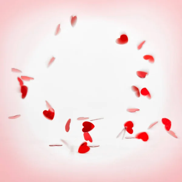 Cornice Rotonda Dei Cuori Volanti Sfondo Rosa San Valentino Simbolo — Foto Stock
