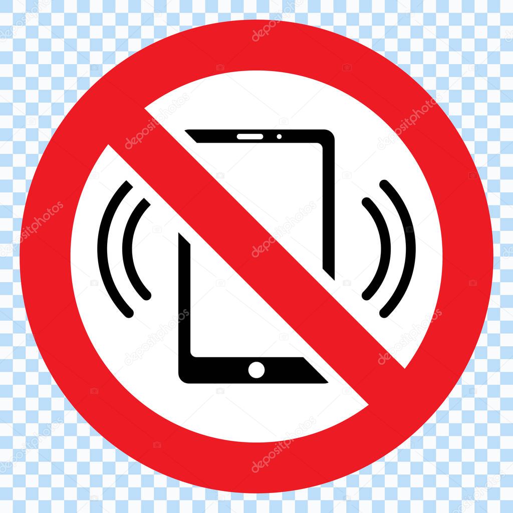 No phones, round red vector sign. Cellphones not allowed sign.