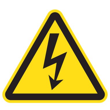 High Voltage Sign. Black arrow isolated in yellow triangle. Warning icon. clipart
