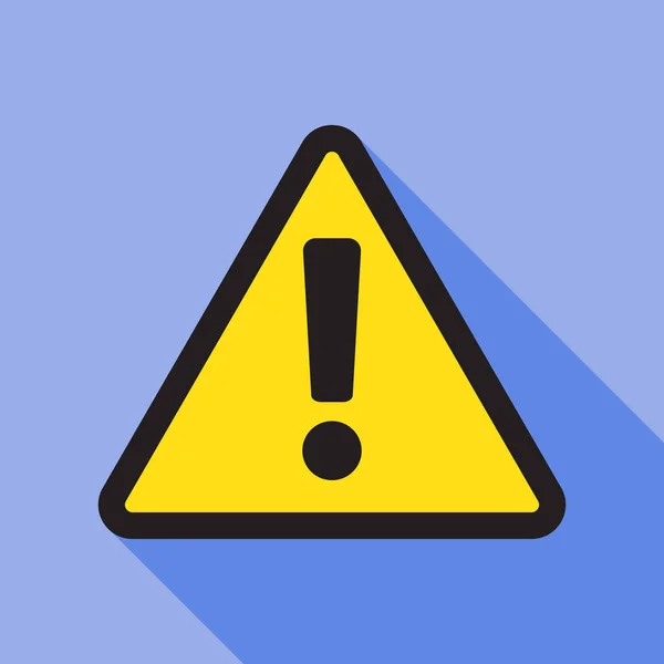 Danger sign, warning sign, attention sign. Danger warning attention icon in flat style with shadow on blue background