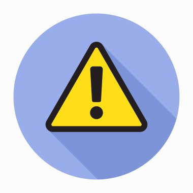 Uyarı işareti, dikkat tehlike işareti, imzala. Tehlike uyarı dikkat simgesi mavi zemin üzerine gölge ile düz tarzında