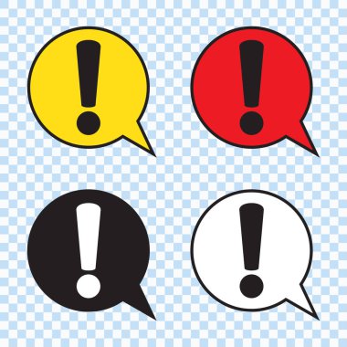 Tehlike uyarı dikkat işareti. Ünlem işareti, konuşma balonu, vektör çizim