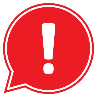 Konuşma balonu simgesinin içinde ünlem işareti. Dikkat işareti simgesi. Tehlike uyarı simgesi. 