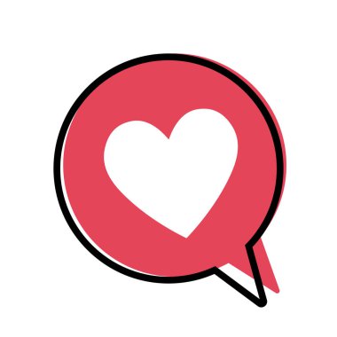 Bir kırmızı konuşma balonu, aşk simgesi, Sevgililer günü kutsal kişilerin resmi, vektör kalp