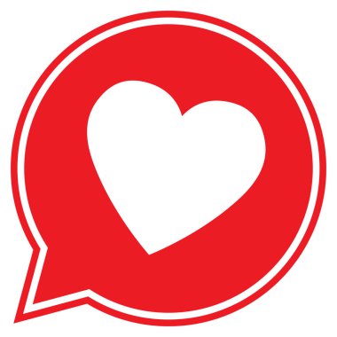 Düz stil, bir kırmızı konuşma balonu simgesinin, aşk simgesi, Sevgililer günü simgesi, kalp simge vektör çizim kalp kalp simgesi.