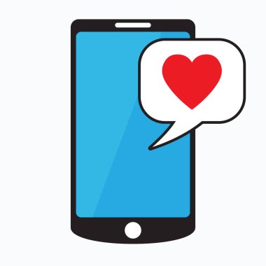 Bir konuşma balonu, cep telefonu ve aşk mesajı kalp ile Smartphone.