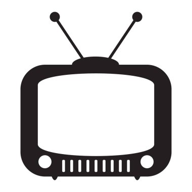 Retro TV simgesi düz stil, siyah beyaz retro TV simgesi, Retro TV simgesi tasarım için Vektör illüstrasyonu.