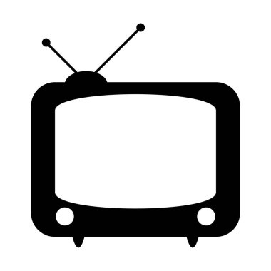 Retro TV simgesi düz stil, siyah beyaz retro TV simgesi, Retro TV simgesi tasarım için Vektör illüstrasyonu.