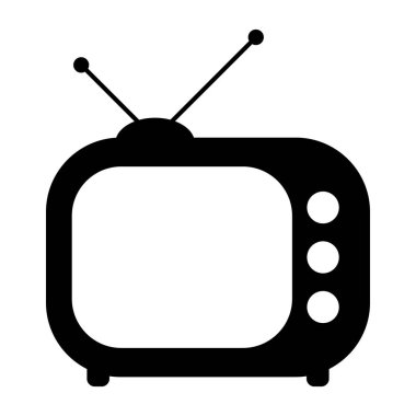 Retro TV simgesi düz stil, siyah beyaz retro TV simgesi, Retro TV simgesi tasarım için Vektör illüstrasyonu.