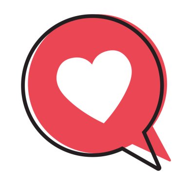 Bir kırmızı konuşma balonu, aşk simgesi, Sevgililer günü kutsal kişilerin resmi, vektör kalp