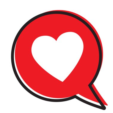 Bir kırmızı konuşma balonu, aşk simgesi, Sevgililer günü kutsal kişilerin resmi, vektör kalp