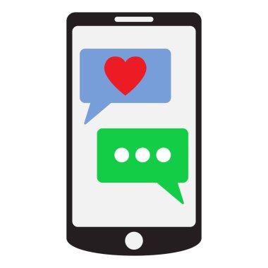 Kalp bir sms konuşma balonu, cep telefonu ve sevgi sms mesajı ile Smartphone.