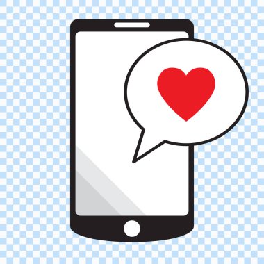 Bir konuşma balonu, cep telefonu ve aşk mesajı kalp ile Smartphone.
