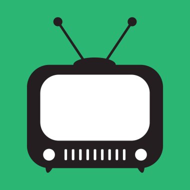 Retro TV simgesi düz stil, siyah beyaz retro TV simgesi, Retro TV simgesi tasarım için Vektör illüstrasyonu.