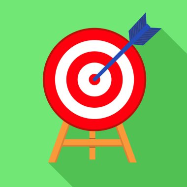 Ok, düz stil, uzun gölge, vektör çizim ile kırmızı hedef.