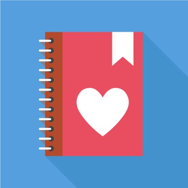 Not defteri simgesi, kalp simgesi düz tarzı, vektör çizim ile günlüğü
