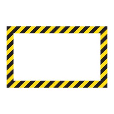 Çizgili çerçeve uyarısı, dikkatli olun uyarısı, potansiyel tehlike, köşegen üzerinde sarı & siyah çizgiler, vektör şablonu sarı ve siyah renk. İnşaat uyarı sınırı