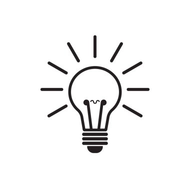 Ampul satır simge vektör, beyaz arka plan üzerinde izole. Fikir simgesi, fikir işareti, çözüm, düşünme kavramı. Aydınlatma elektrik lambası. Elektrik, Parlatıcı.