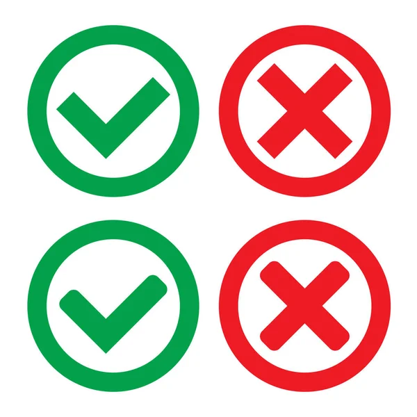 Green Check Mark Croce Rossa Due Varianti Angoli Quadrati Arrotondati — Vettoriale Stock