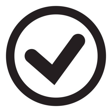 Kene simge vektör simgesi, beyaz arka plan, kontrol simgesini veya doğru seçim işaret yuvarlak şekil içinde izole onay işareti