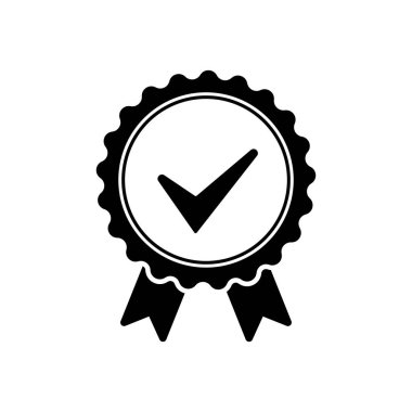 Düz bir tasarım onaylanmış veya onaylı madalya simgesi. Ödülü vektör simgesi.