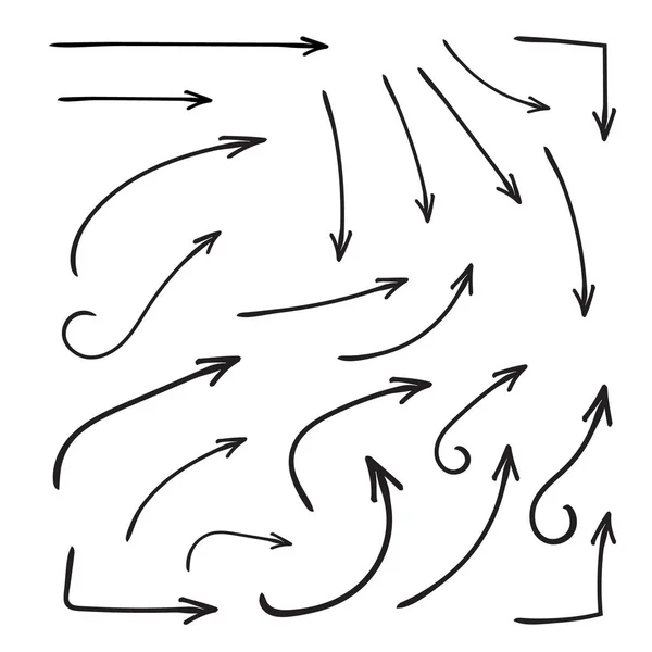 Jeu Flèches Courbes Vectorielles Dessinées Main Croquis Style Doodle Collecte — Image vectorielle