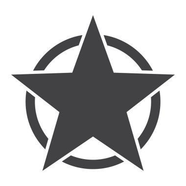 Amerikalı yıldız simgesi. Daire kutsal kişilerin resmi içinde yıldız. Beyaz arka planda siyah düz vektör çizim. Siyah şablon