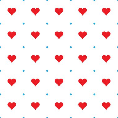 Kalp seamless modeli, sonsuz doku. Beyaz arka plan, vektör çizim üzerinde kırmızı kalpler. Sevgililer günü desen. Yıldönümü, Doğum günü. Seviyorum. Tatlı anı. Düğün.