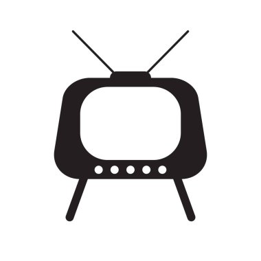 Retro TV simgesi düz stil, siyah beyaz retro TV simgesi, Retro TV simgesi tasarım için Vektör illüstrasyonu.