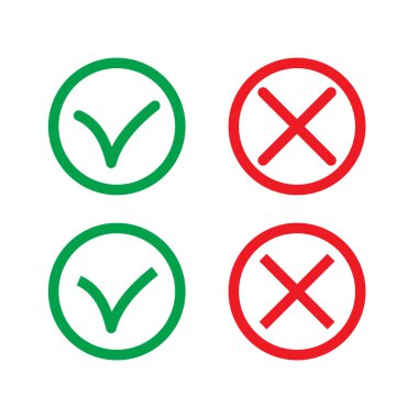 Yeşil onay işareti ve Kızıl Haç içinde iki değişik (kare ve yuvarlak köşeler) - ince çizgi vektör illüstrasyon izole